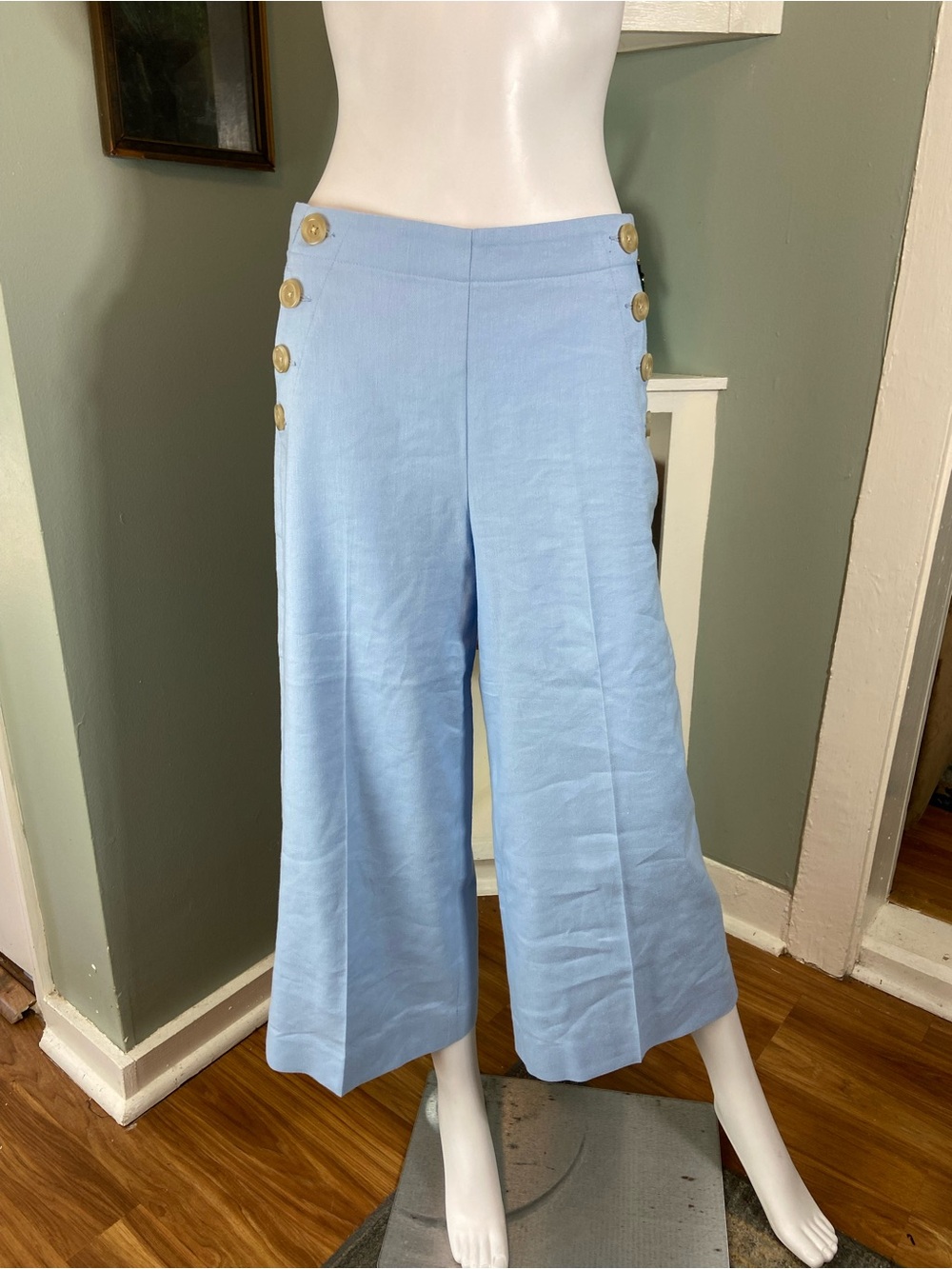 Ann Taylor Blue Sailor Cropped Wide-Leg Pants Linen Blend Culottes Sz 2 [CH]